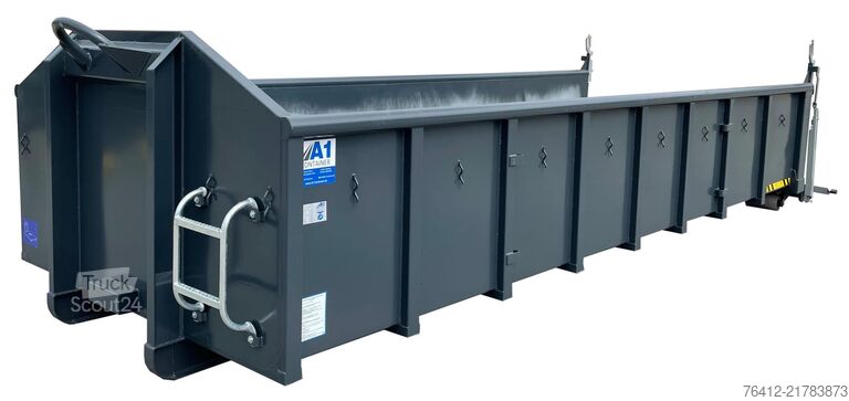Contentor roll-off A1 Container Normbehälter 15 m³ ? Pendelklappe abklappbar ? Zurrösen ? RAL 7016 Anthrazitgrau ? Abrollcontainer