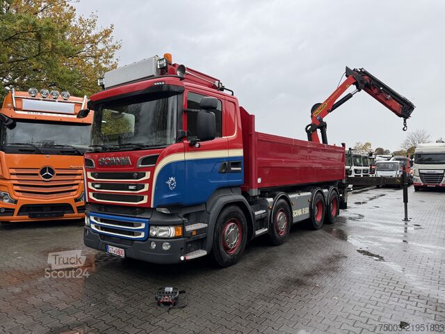 Camion benne Scania R580 V8 8X4 Kipper Kran Palfinger 22002