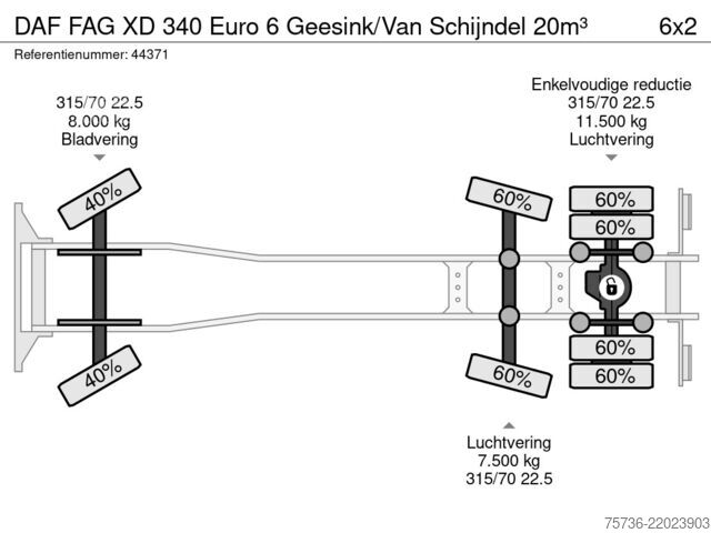 Vuilniswagen DAF FAG XD 340 Euro 6 Geesink/Van Schijndel 20m³