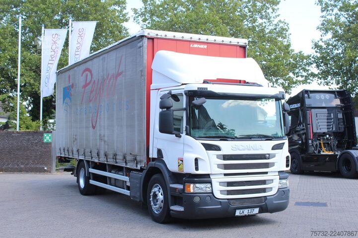 Platós teherautó ponyvával Scania P280 E6 Schiebeplane  Edscha  LBW 2t.  Navi