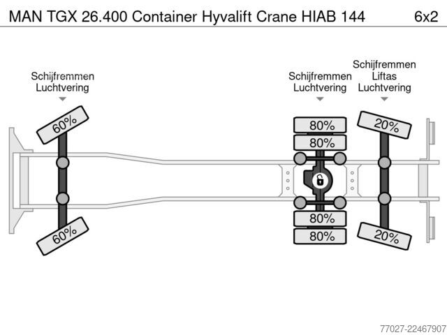 Sistema a braccio con gancio MAN TGX 26.400 Container Hyvalift Crane HIAB 144