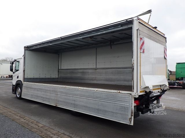 Kutu kamyonu SCANIA P 280 B Getränkeko. 7,3m/Lasi/LBW/2xAHK/Vollluft