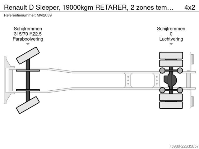 Pārvadājumi saldētavā/saldētavā Renault D Sleeper,  19000kgm RETARER, 2 zones temperatu...