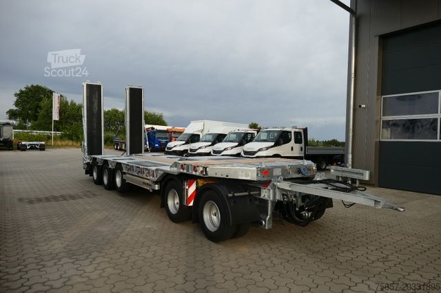 Släpvagn med arbetsplattform MÜLLER-MITTELTAL 5 achs Tieflader, Nachlauflenkachse, MA liftbar