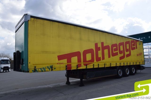 Open semitrailer with tarp KÖGEL Tautliner Palettenkasten Lochrahmen SAF Achsen