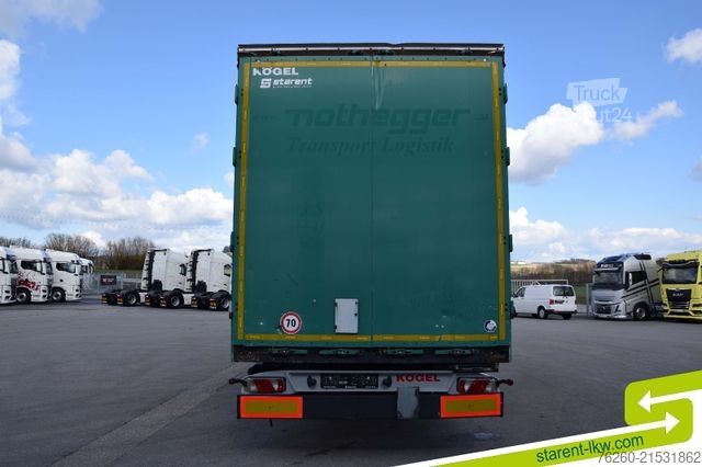 Open semitrailer with tarp KÖGEL Tautliner Palettenkasten Lochrahmen SAF Achsen