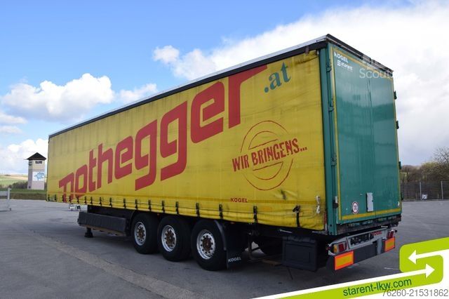 Open semitrailer with tarp KÖGEL Tautliner Palettenkasten Lochrahmen SAF Achsen