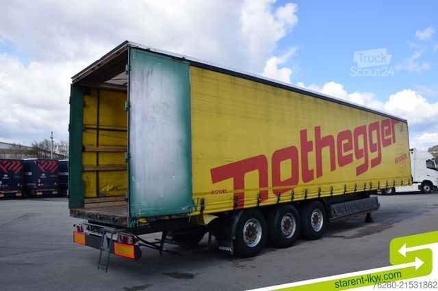 Open semitrailer with tarp KÖGEL Tautliner Palettenkasten Lochrahmen SAF Achsen