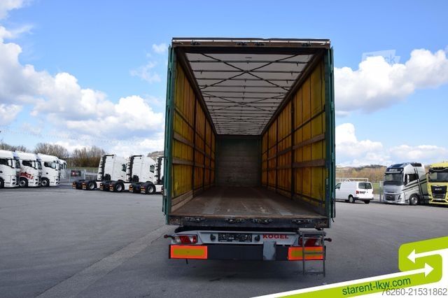 Open semitrailer with tarp KÖGEL Tautliner Palettenkasten Lochrahmen SAF Achsen