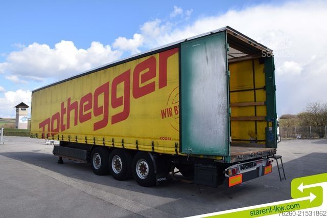 Open semitrailer with tarp KÖGEL Tautliner Palettenkasten Lochrahmen SAF Achsen