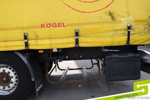 Open semitrailer with tarp KÖGEL Tautliner Palettenkasten Lochrahmen SAF Achsen
