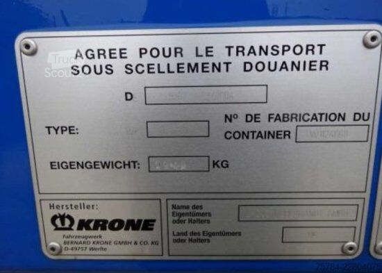 Lastväxlarsläp KRONE KOFFER-WECHSELBRüCKE  DRY BOX WK 7,3 STG