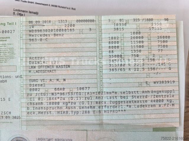 Вантажівка з відкритою платформою MERCEDES-BENZ Actros 2543 / 27m Hiab 288 Kran Flyjib / WINCH