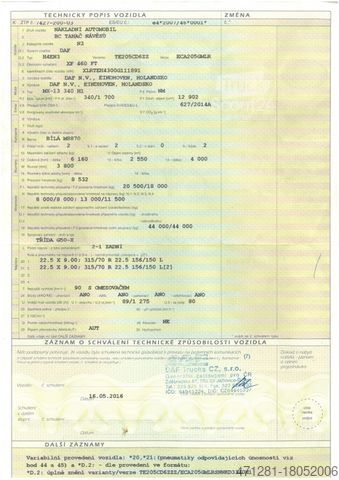 Стандартний тягач DAF XF 460 FT SSC EURO 6 - STANDKLIMA