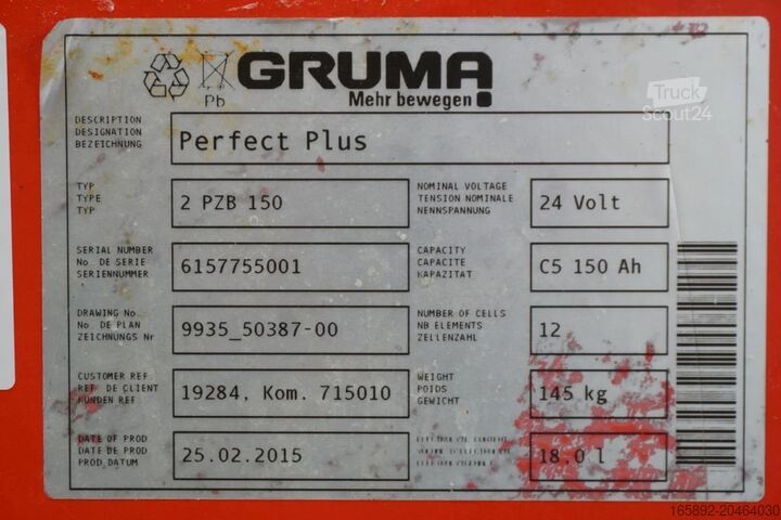 Gabelstaplerbatterie GRUMA 24 Volt 2 PzB 150 Ah