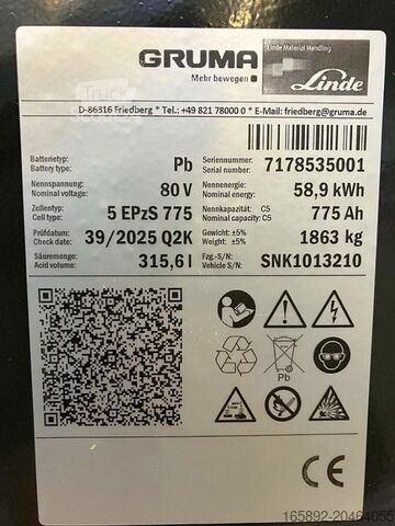 Gabelstaplerbatterie GRUMA 80 Volt 5 PzS 775 Ah