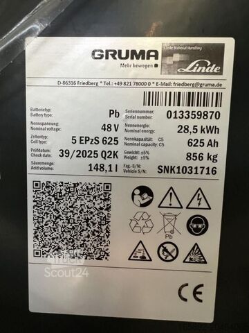 Bateria de empilhadeira GRUMA 48 Volt 5 PzS 625 Ah