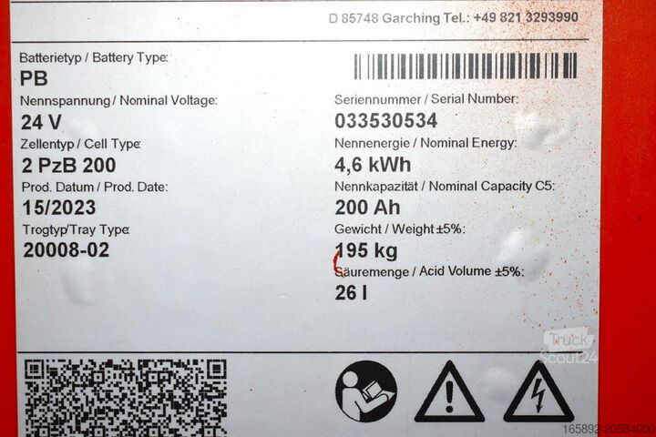 μπαταρία περονοφόρου ανυψωτικού GRUMA 24 Volt 2 PzB 200 Ah