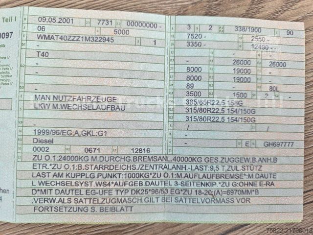 Tovornjak prekucnik MAN FE 460 / 6X4 / Wechsel Kipper BORDMATIK + SZM