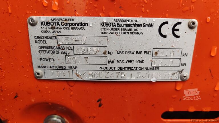 Minibagger < 7t Kubota U50.5 S with 3 excavator buckets