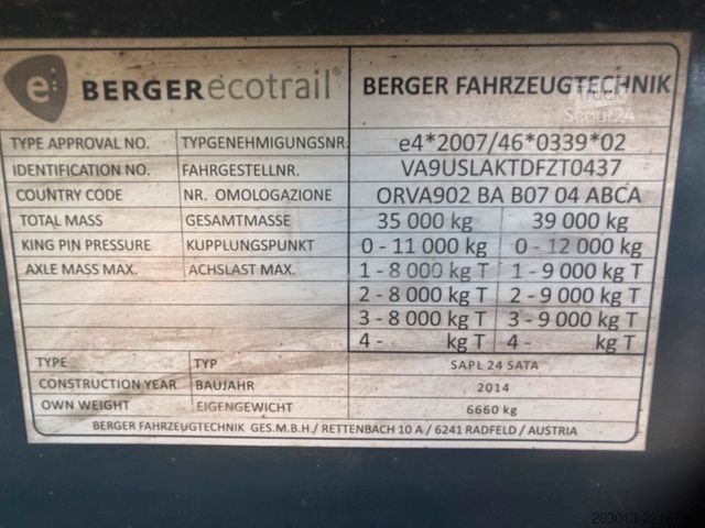 Tankoplegger BERGER SAPL 24 SATA Tankauflieger