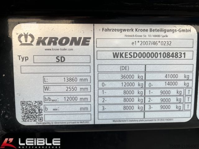 Semi-remorque bâchée KRONE SD*Tautliner*Liftachse*Code XL*BPW*Pal.-Kasten*