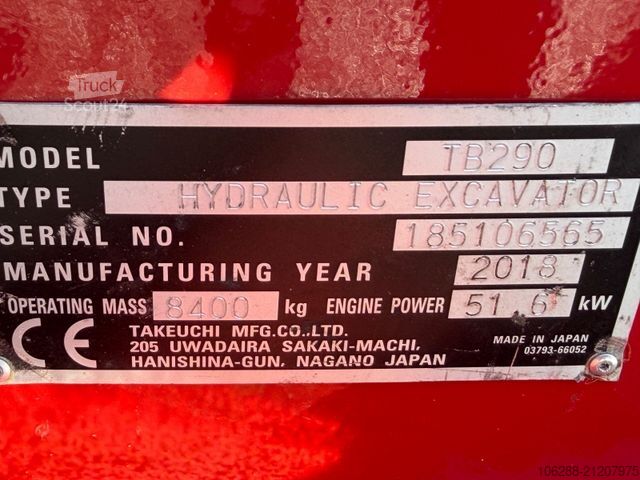 Mini-excavator TAKEUCHI TB 290-2  Powertili  Werstelauslleger