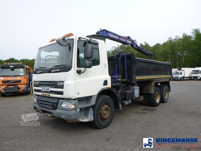 Autokrāna kravas automašīna DAF CF 75.310 6x4 RHD tipper + HMF 1144 K-1 + grapple