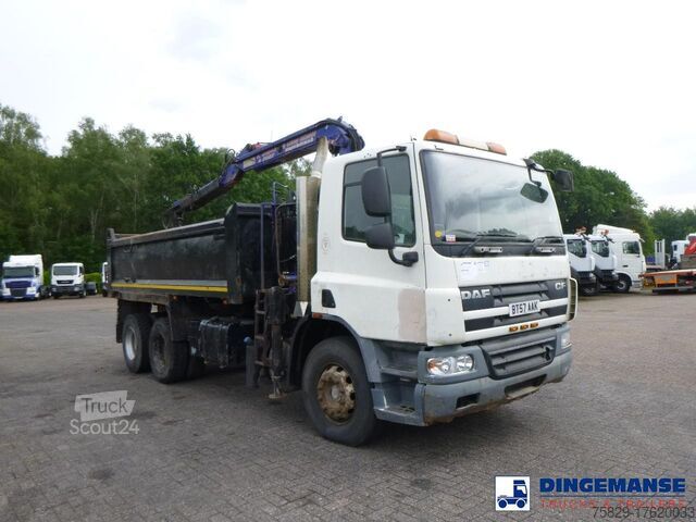 Autokrāna kravas automašīna DAF CF 75.310 6x4 RHD tipper + HMF 1144 K-1 + grapple