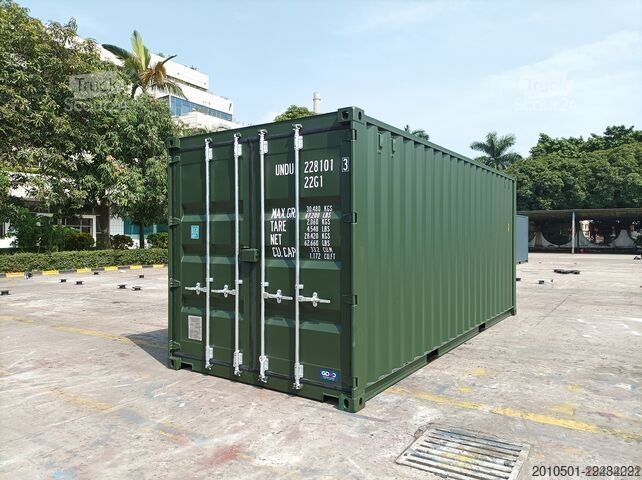 Seecontainer 20 Fuß Seecontainer / Neucontainer / Flaschengrün RAL 6007 / Materiallager