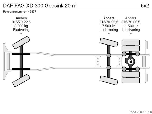 Vuilniswagen DAF FAG XD 300 Geesink 20m³