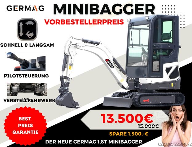 GERMAG BX 1,8 t minibager s motorom Kubota D902 GERMAG 1,8t BX18c mit Kubota 902 Motor BX18c