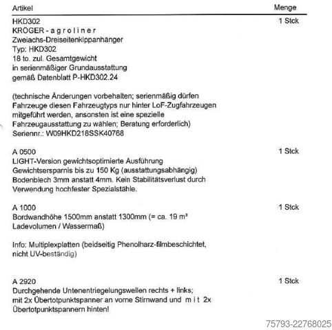 Kippanhänger Kröger 18to Interne Nr. 40763