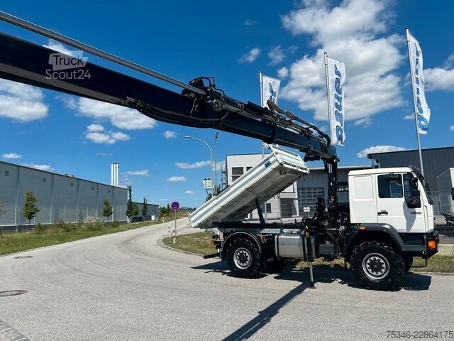 Trostrani kiperski kamion MAN L90 18.284 4x4 LOF Kipper/Kran/47 tkm/HA gelenkt