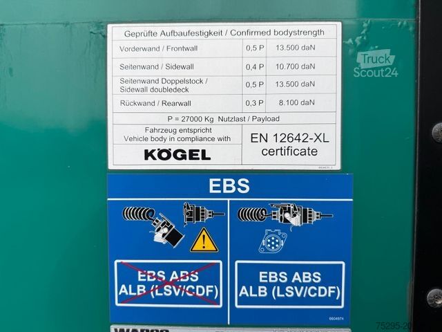 Atvērta puspiekabe ar tentu KÖGEL 3 Achs MEGA Staplerhalter Lift SAF TÜV02/26