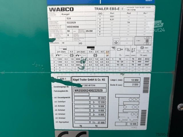 Atvērta puspiekabe ar tentu KÖGEL 3 Achs MEGA Staplerhalter Lift SAF TÜV02/26