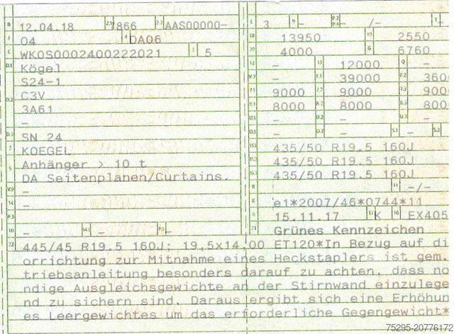 Atvērta puspiekabe ar tentu KÖGEL 3 Achs MEGA Staplerhalterung Liftachse SAF