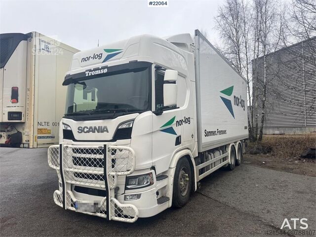 Box body Scania R660 6x4 box truck with refrigeration/freezer unit