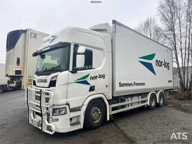 Box body Scania R660 6x4 box truck with refrigeration/freezer unit