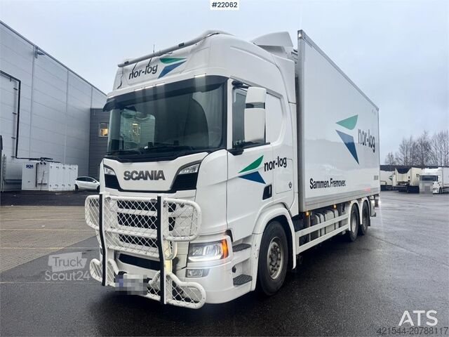 Box body Scania R660 6x4 box truck with refrigeration/freezer unit