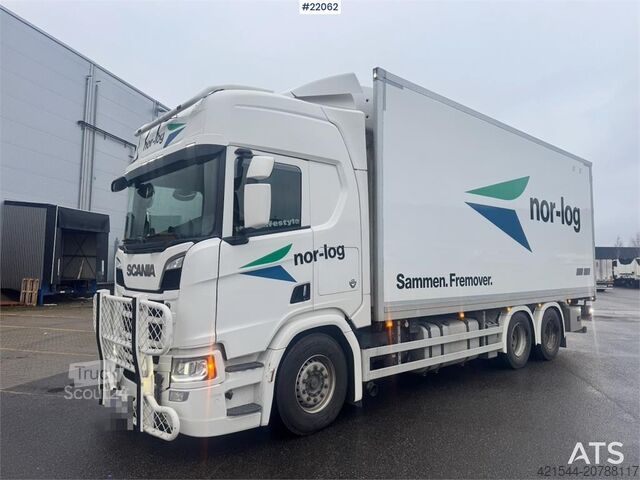 Box body Scania R660 6x4 box truck with refrigeration/freezer unit