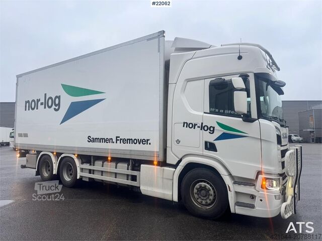 Box body Scania R660 6x4 box truck with refrigeration/freezer unit