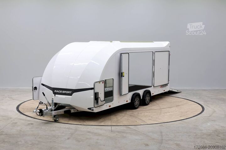 Furgon samochodowy do przewozu aut Brian James Trailer RACE SPORT 341-5521-35-2-12-W 550X210X196CM 3500KG GESCHLOSSENER AUTOTRAILER | WEISS
