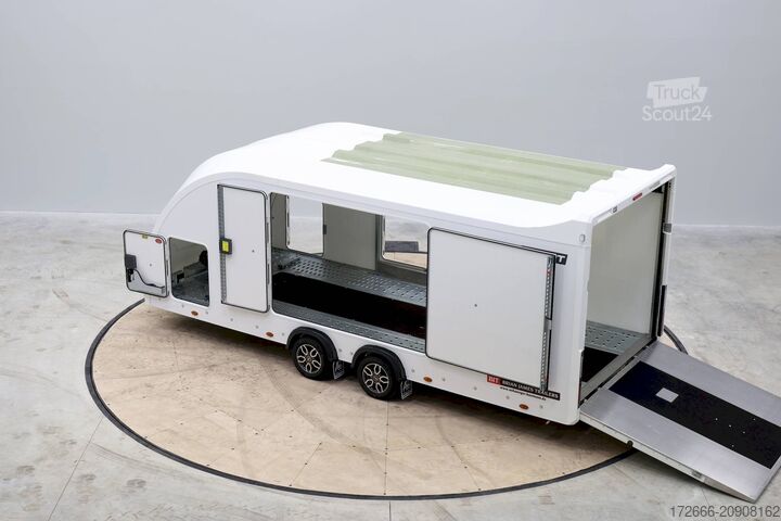 Furgon samochodowy do przewozu aut Brian James Trailer RACE SPORT 341-5521-35-2-12-W 550X210X196CM 3500KG GESCHLOSSENER AUTOTRAILER | WEISS