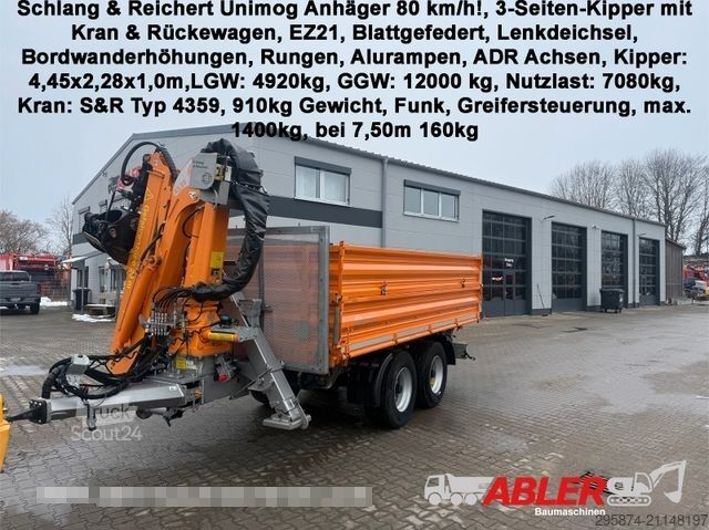 Dreiseitenkipper Anhänger  Schlang & Reichardt Unimog Krananhänger 80 km/h
