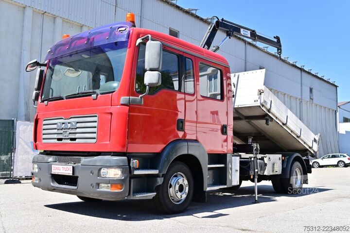 Furgón volquete trilateral MAN TGL 8.210  Doka Kipper E4 Kran Hiab 035