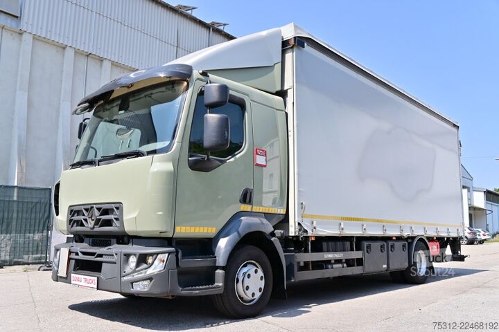Kamion sa ravnom platformom i ceradom Renault D12.240  E6 LBW Bett Telma Blatt Luft Scheckheft
