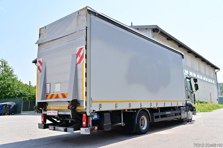 Kamion sa ravnom platformom i ceradom Renault D12.240  E6 LBW Bett Telma Blatt Luft Scheckheft