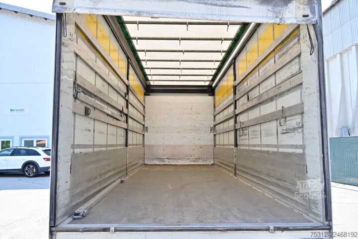 Kamion sa ravnom platformom i ceradom Renault D12.240  E6 LBW Bett Telma Blatt Luft Scheckheft
