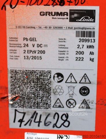 Gabelstaplerbatterie GRUMA 24 Volt 2 PzV 200 Ah